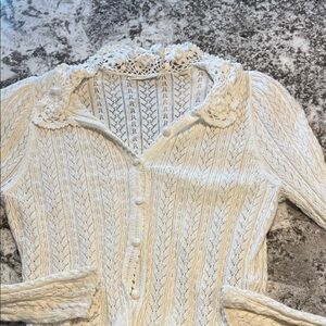 Doen Cream Crochet-Trim Knit Cardigan